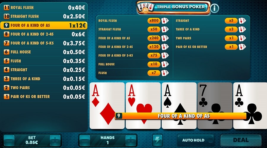Review Video Poker Triple Bonus 